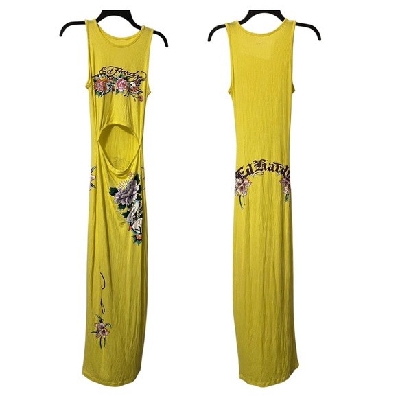 Ed Hardy Cutout Yellow Maxi Dress Size Small - Picture 1 of 14